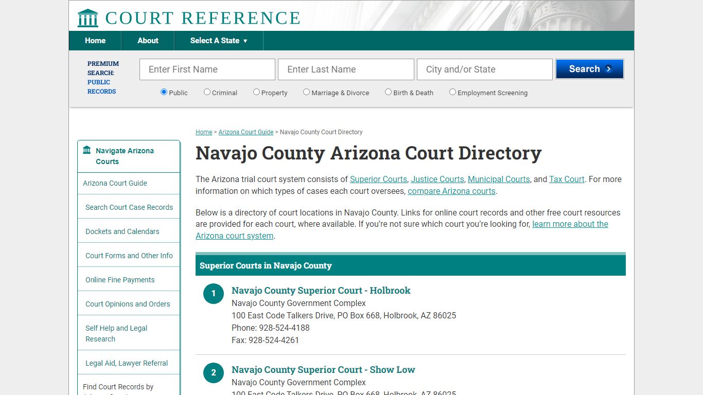 Navajo County Arizona Court Directory | CourtReference.com